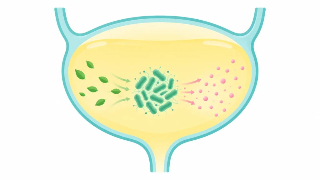 Illustration of bacteria in the bladder converting nitrate from food into nitrite that a urine test can detect