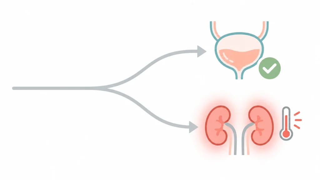 A path splitting between a bladder that heals and an infection that climbs to the kidneys, showing whether a UTI can go away on its own