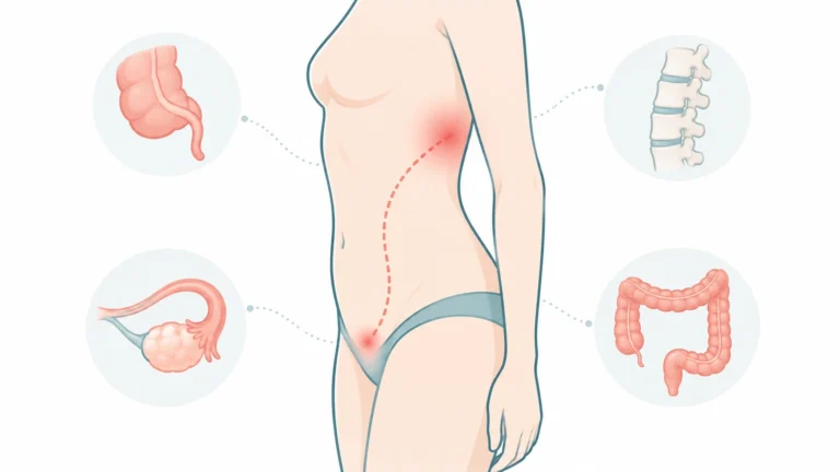 Torso outline with pain below the ribs running to the groin, surrounded by organs whose problems can mimic kidney stone pain