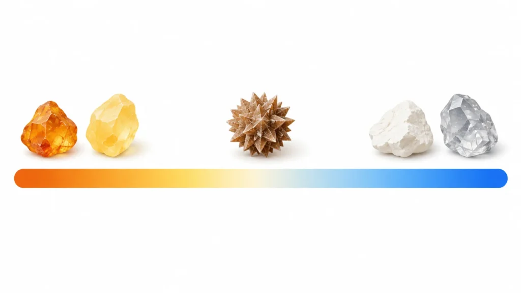 Kidney stone types placed along a urine pH line, with uric acid and cystine stones at the acidic end and calcium phosphate and struvite stones at the alkaline end