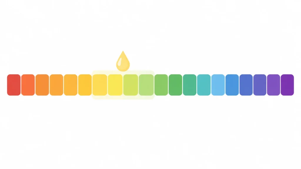 pH scale from acidic to alkaline with the normal urine pH range shaded in the slightly acidic middle