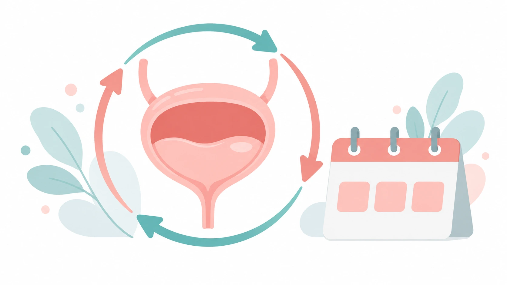 Bladder outline with a circular arrow around it next to a calendar, showing UTIs that keep coming back
